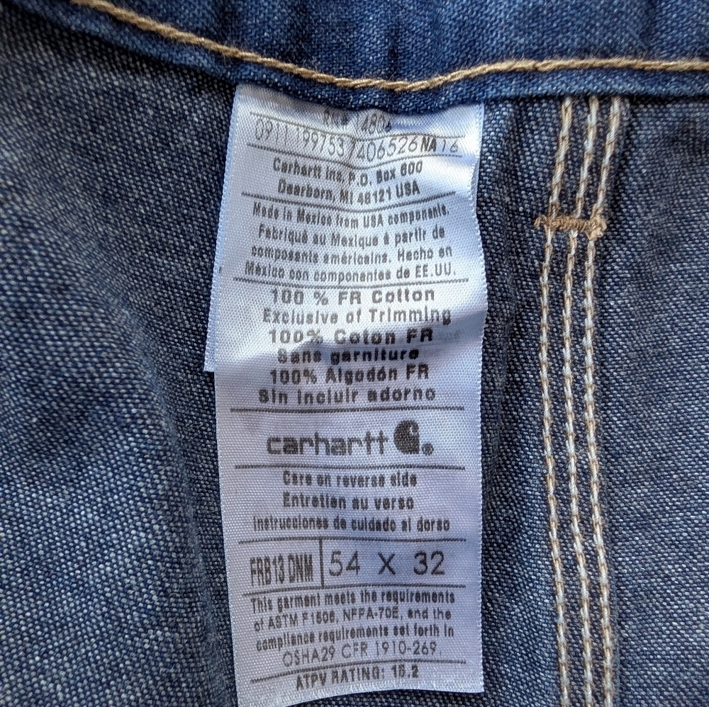 Carhartt FR Men's Original Work Dungaree Fit Straight Leg 54 x 32 NWT - Picture 9 of 9